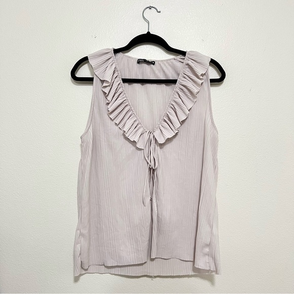 Zara pleated ruffle tie front top - Picture 1 of 2